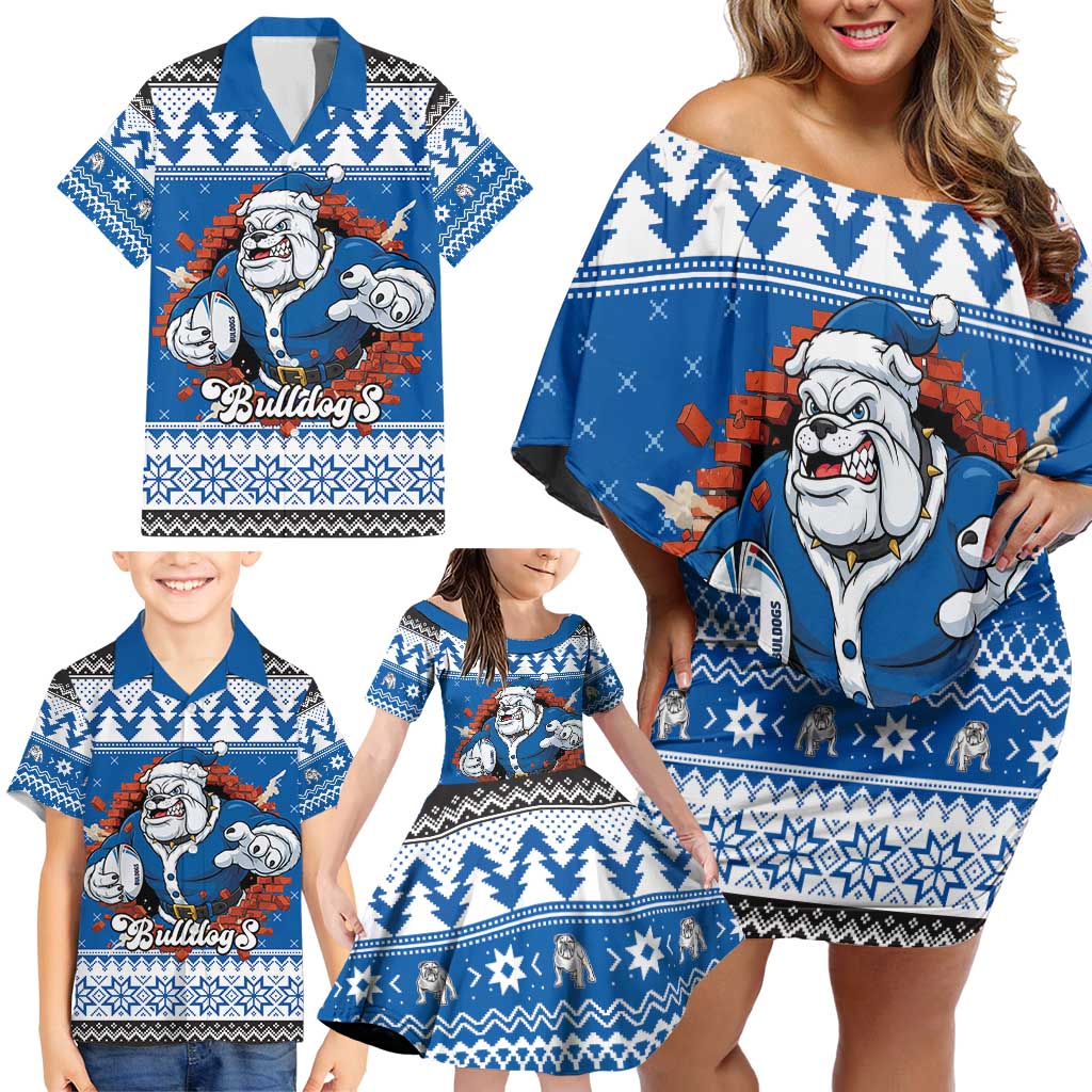 Angry Santa Bulldog Personalized Family Matching Off Shoulder Short Dress and Hawaiian Shirt Christmas Rugby League Spirit - Aussie Hoodie