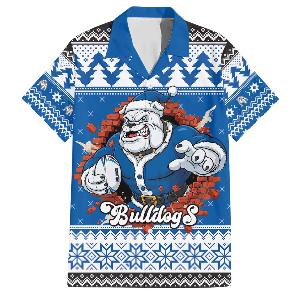 Angry Santa Bulldog Personalized Family Matching Off Shoulder Short Dress and Hawaiian Shirt Christmas Rugby League Spirit - Aussie Hoodie