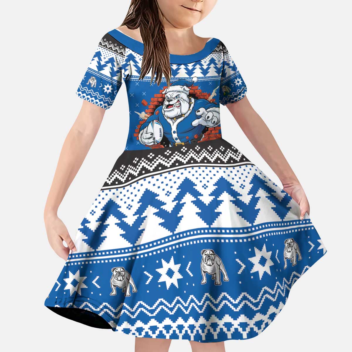 Angry Santa Bulldog Personalized Kid Short Sleeve Dress Christmas Rugby League Spirit - Aussie Hoodie