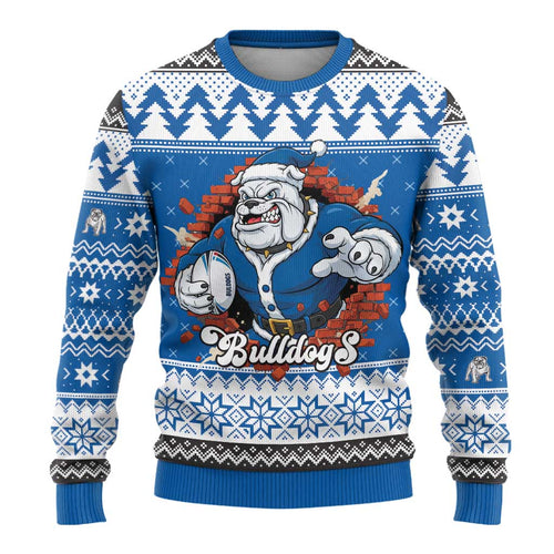 Angry Santa Bulldog Personalized Ugly Christmas Sweater Christmas Rugby League Spirit - Aussie Hoodie