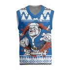 Angry Santa Bulldog Personalized Christmas Knitted V-Neck Vest Christmas Rugby League Spirit - Aussie Hoodie