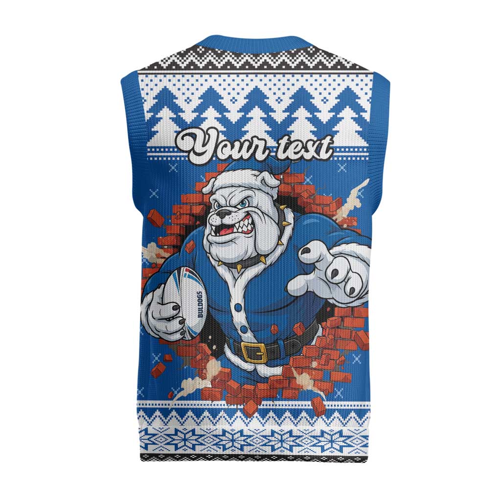 Angry Santa Bulldog Personalized Christmas Knitted V-Neck Vest Christmas Rugby League Spirit - Aussie Hoodie