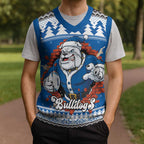 Angry Santa Bulldog Personalized Christmas Knitted V-Neck Vest Christmas Rugby League Spirit - Aussie Hoodie