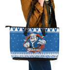 Angry Santa Bulldog Personalized Leather Tote Bag Christmas Rugby League Spirit - Aussie Hoodie