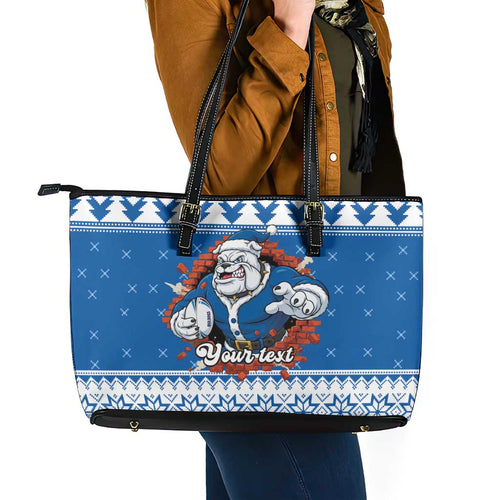Angry Santa Bulldog Personalized Leather Tote Bag Christmas Rugby League Spirit - Aussie Hoodie