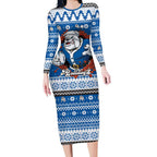 Angry Santa Bulldog Personalized Long Sleeve Bodycon Dress Christmas Rugby League Spirit - Aussie Hoodie