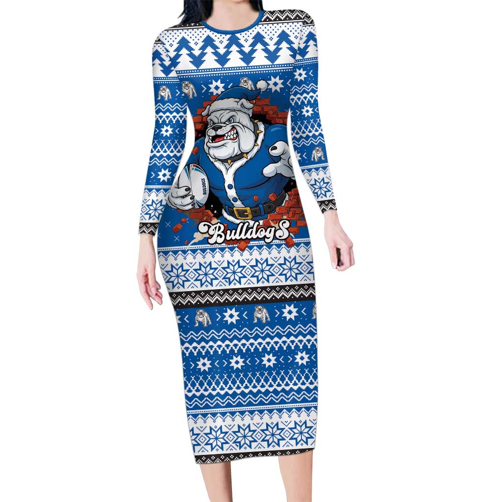 Angry Santa Bulldog Personalized Long Sleeve Bodycon Dress Christmas Rugby League Spirit - Aussie Hoodie