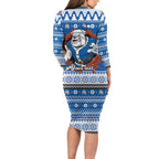 Angry Santa Bulldog Personalized Long Sleeve Bodycon Dress Christmas Rugby League Spirit - Aussie Hoodie