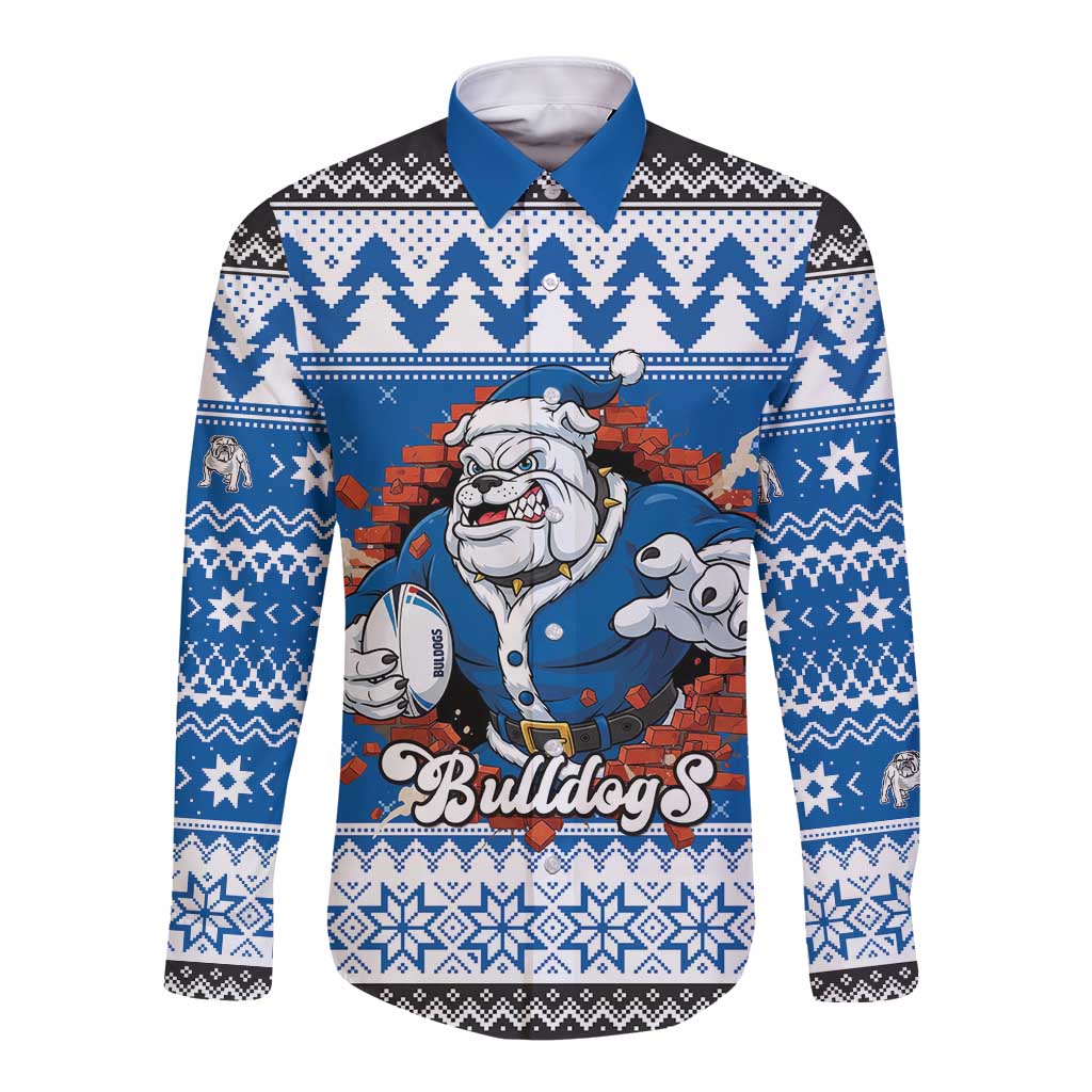 Angry Santa Bulldog Personalized Long Sleeve Button Shirt Christmas Rugby League Spirit - Aussie Hoodie