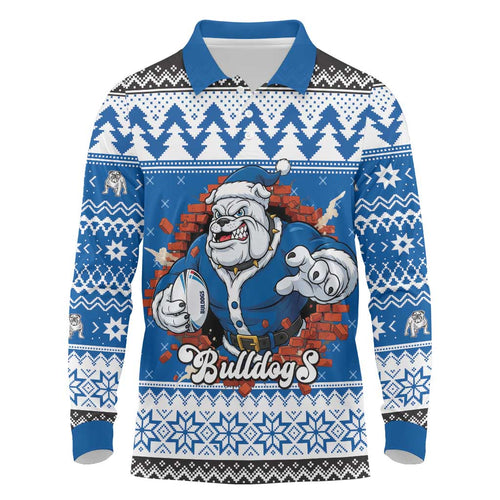 Angry Santa Bulldog Personalized Long Sleeve Polo Shirt Christmas Rugby League Spirit - Aussie Hoodie