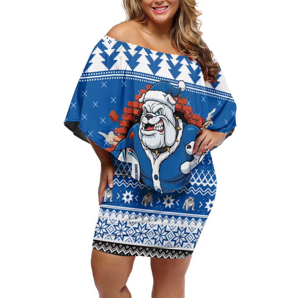 Angry Santa Bulldog Personalized Off Shoulder Short Dress Christmas Rugby League Spirit - Aussie Hoodie