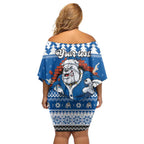 Angry Santa Bulldog Personalized Off Shoulder Short Dress Christmas Rugby League Spirit - Aussie Hoodie