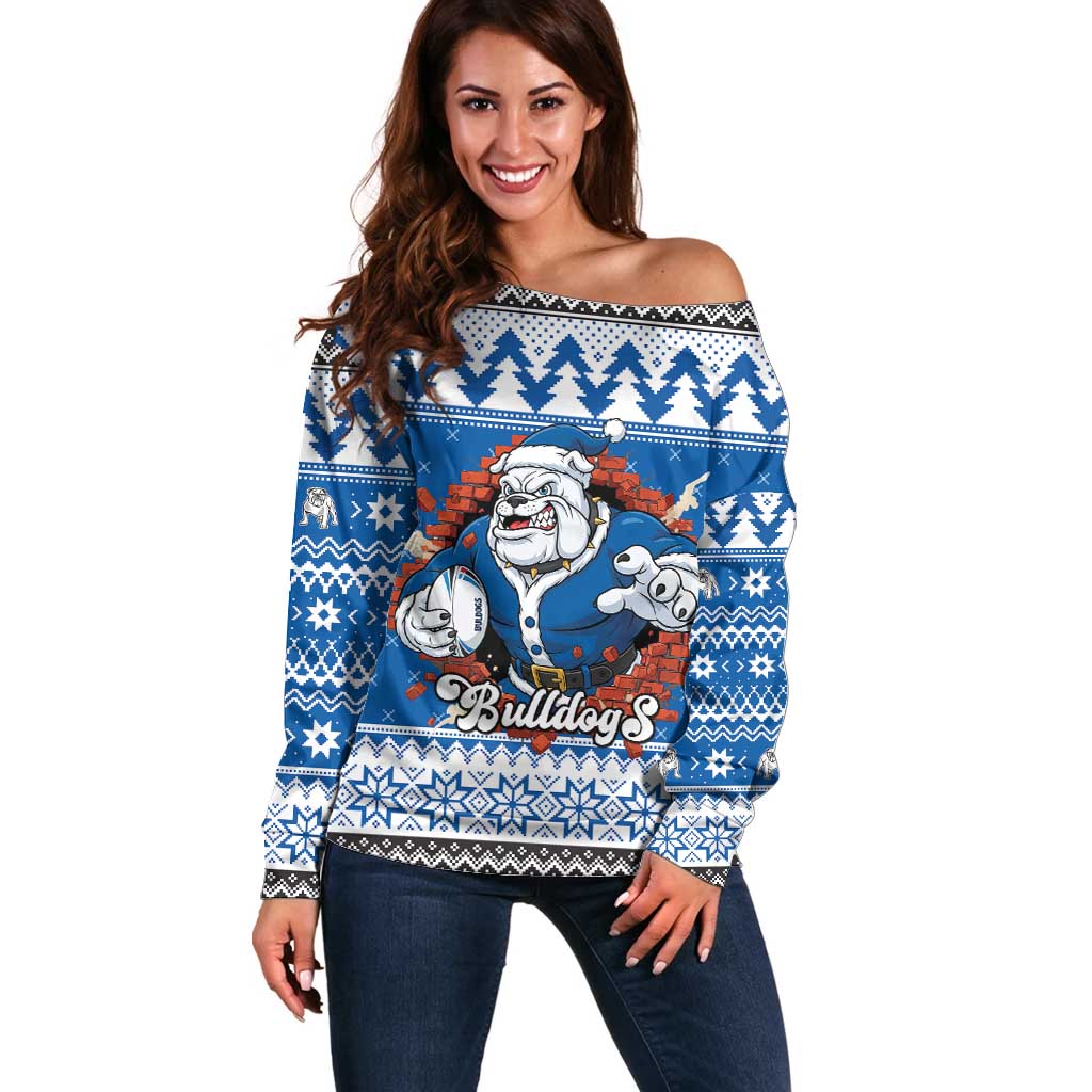 Angry Santa Bulldog Personalized Off Shoulder Sweater Christmas Rugby League Spirit - Aussie Hoodie