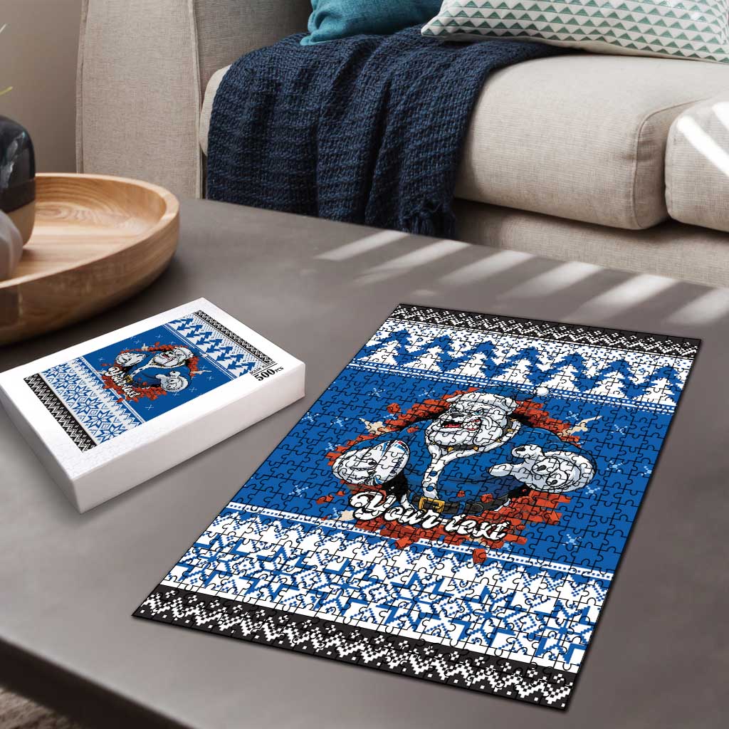 Angry Santa Bulldog Personalized Puzzle Christmas Rugby League Spirit - Aussie Hoodie