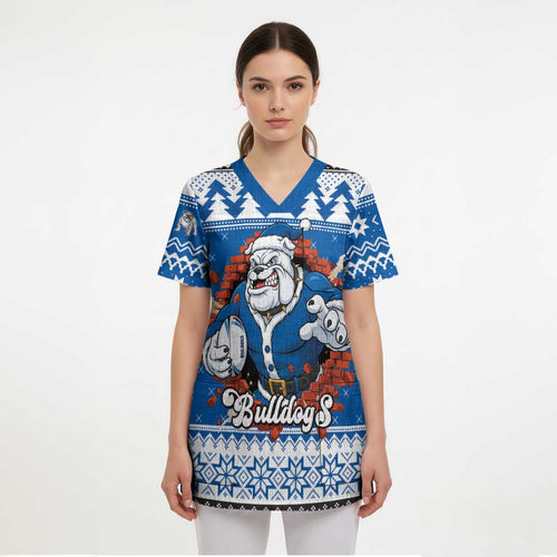 Angry Santa Bulldog Personalized Scrub Top Christmas Rugby League Spirit - Aussie Hoodie