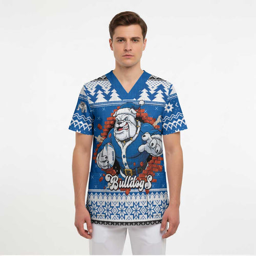 Angry Santa Bulldog Personalized Scrub Top Christmas Rugby League Spirit - Aussie Hoodie