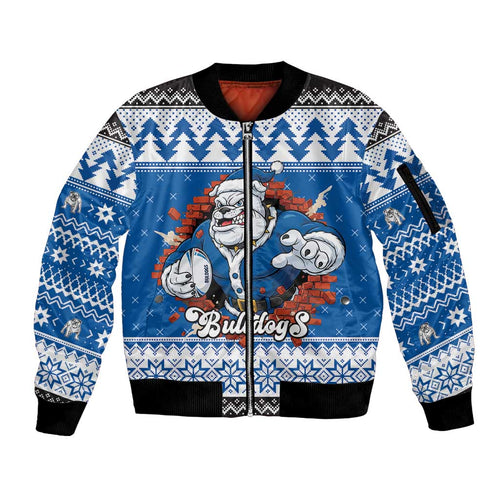 Angry Santa Bulldog Personalized Sleeve Zip Bomber Jacket Christmas Rugby League Spirit - Aussie Hoodie