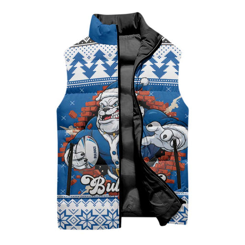 Angry Santa Bulldog Personalized Sleeveless Puffer Jacket Christmas Rugby League Spirit - Aussie Hoodie
