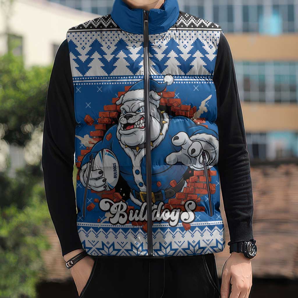 Angry Santa Bulldog Personalized Sleeveless Puffer Jacket Christmas Rugby League Spirit - Aussie Hoodie