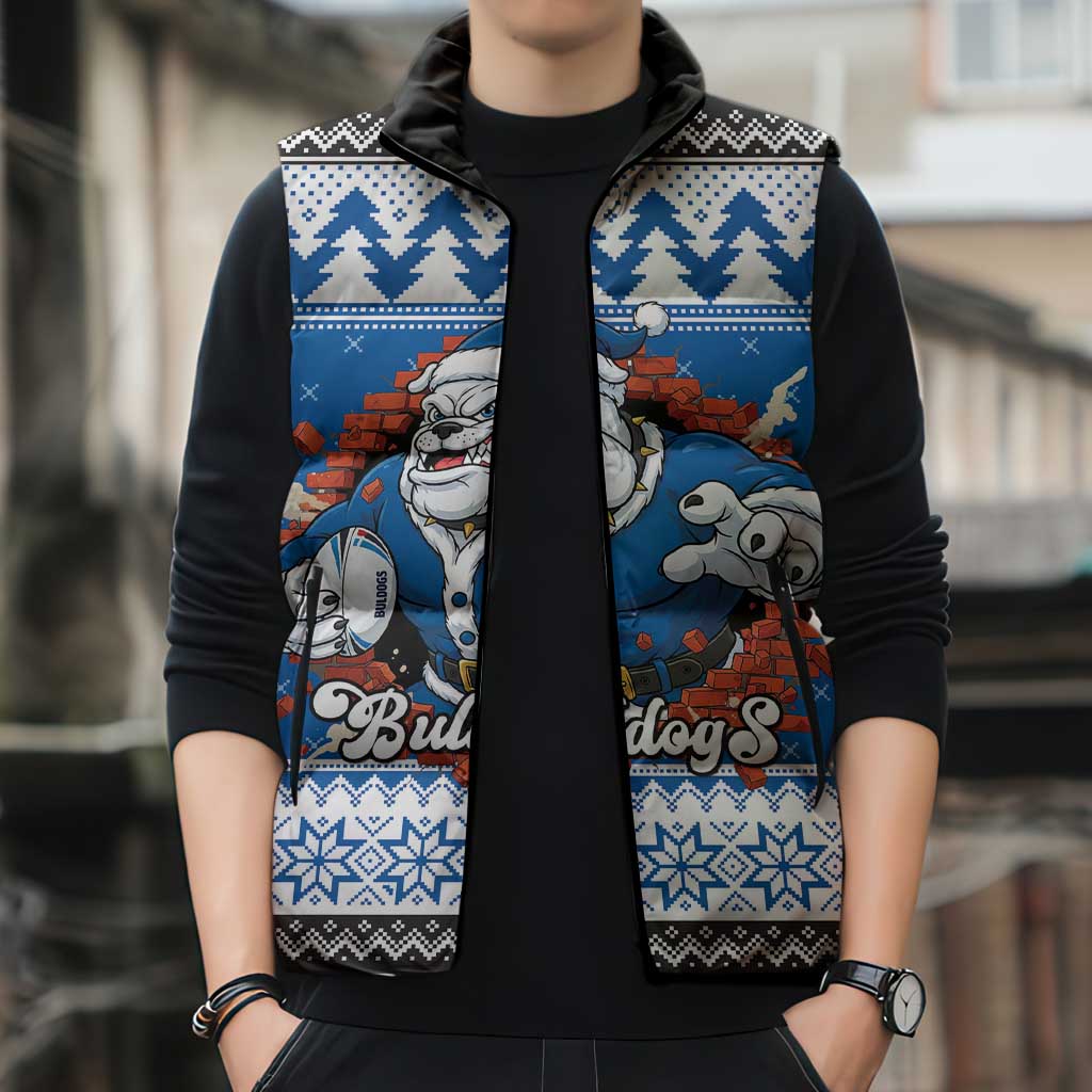 Angry Santa Bulldog Personalized Sleeveless Puffer Jacket Christmas Rugby League Spirit - Aussie Hoodie