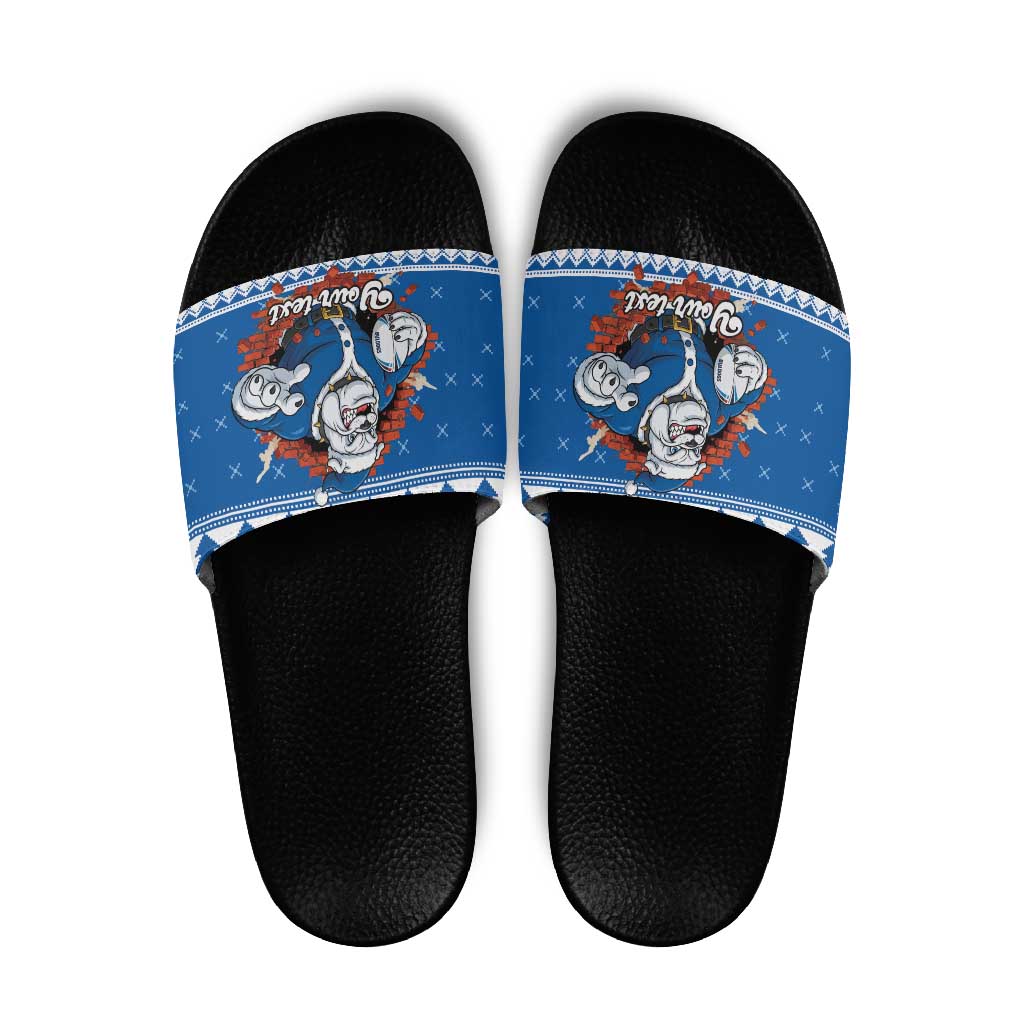 Angry Santa Bulldog Personalized Slide Sandals Christmas Rugby League Spirit - Aussie Hoodie