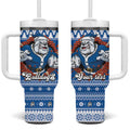 Angry Santa Bulldog Personalized Tumbler With Handle Christmas Rugby League Spirit - Aussie Hoodie