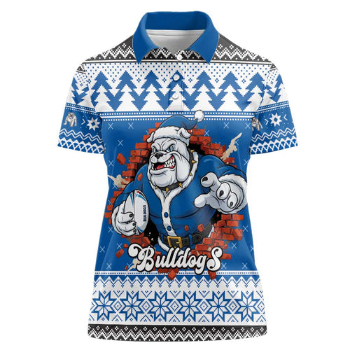 Angry Santa Bulldog Personalized Women Polo Shirt Christmas Rugby League Spirit - Aussie Hoodie
