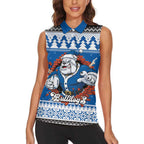 Angry Santa Bulldog Personalized Women Sleeveless Polo Shirt Christmas Rugby League Spirit - Aussie Hoodie