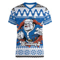 Angry Santa Bulldog Personalized Women V-Neck T-Shirt Christmas Rugby League Spirit - Aussie Hoodie