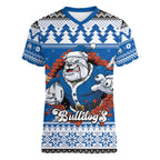 Angry Santa Bulldog Personalized Women V-Neck T-Shirt Christmas Rugby League Spirit - Aussie Hoodie