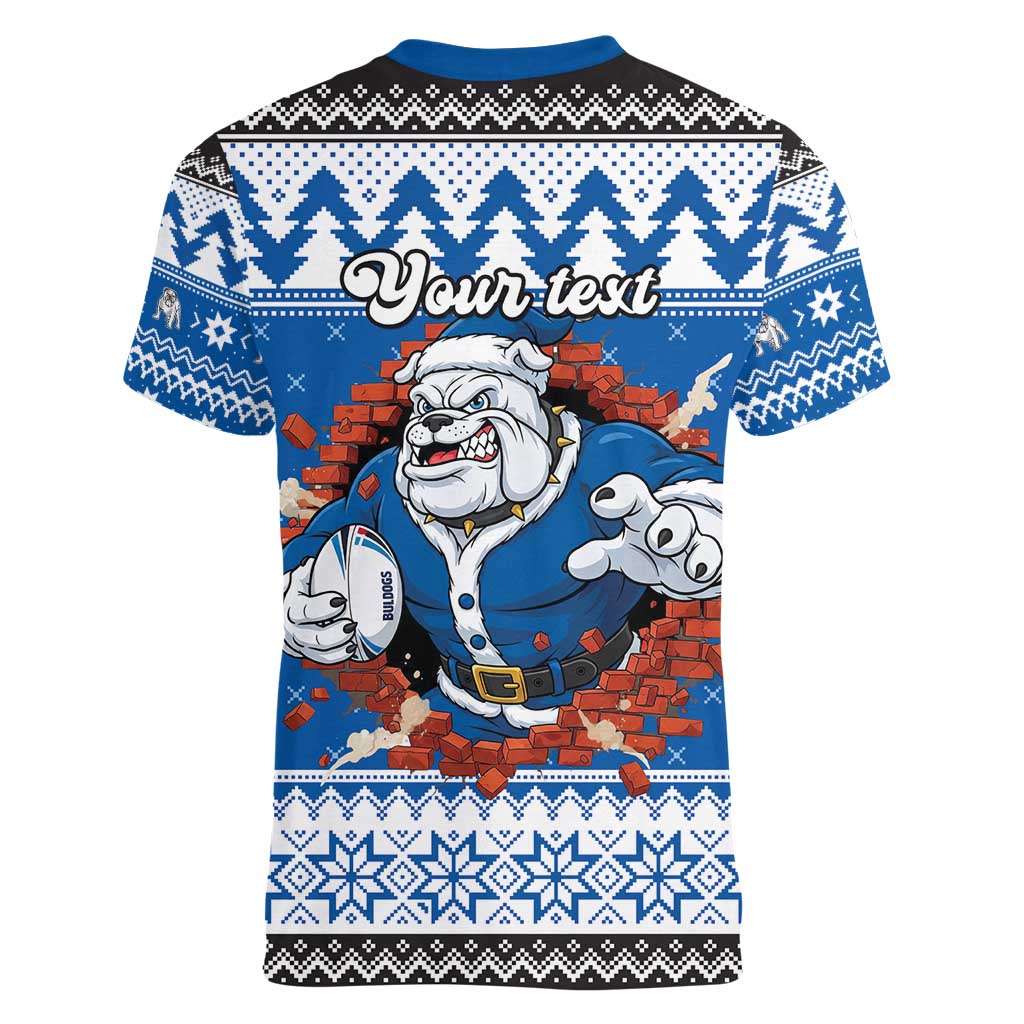 Angry Santa Bulldog Personalized Women V-Neck T-Shirt Christmas Rugby League Spirit - Aussie Hoodie