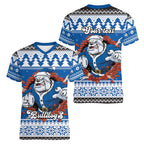 Angry Santa Bulldog Personalized Women V-Neck T-Shirt Christmas Rugby League Spirit - Aussie Hoodie