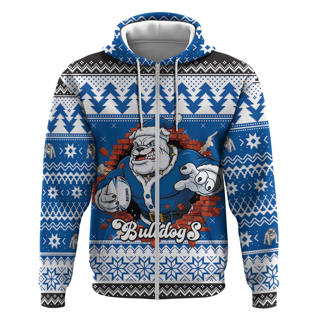 Angry Santa Bulldog Personalized Zip Hoodie Christmas Rugby League Spirit - Aussie Hoodie