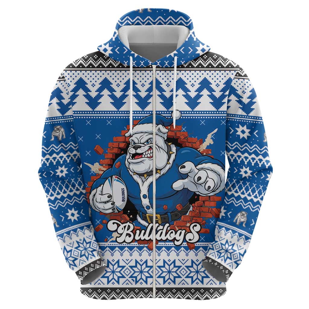 Angry Santa Bulldog Personalized Zip Hoodie Christmas Rugby League Spirit - Aussie Hoodie