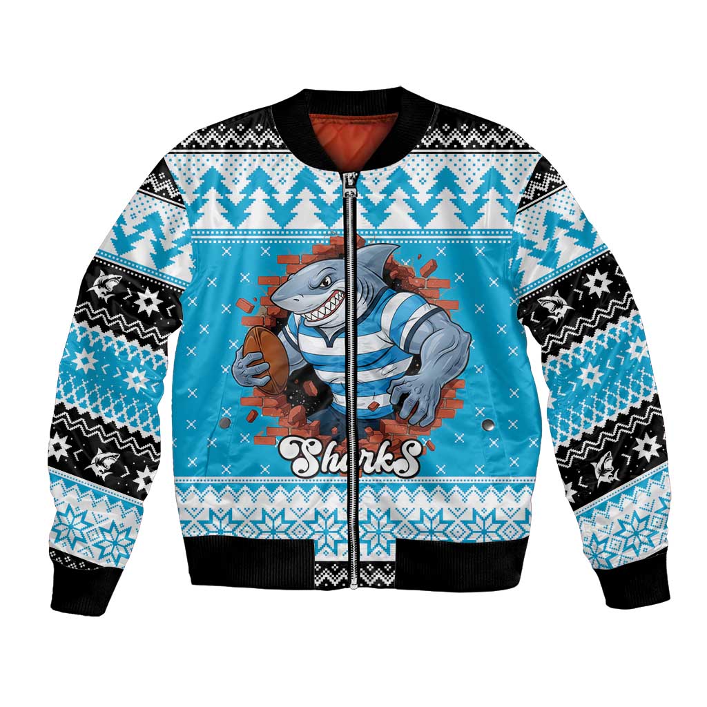 Claus Shark Strikes Personalized Bomber Jacket Christmas Rugby League Spirit - Aussie Hoodie