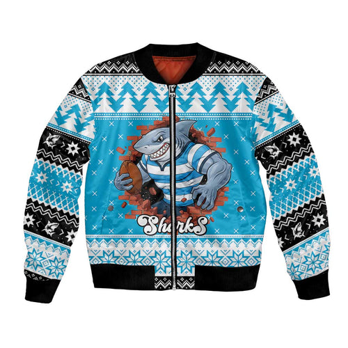 Claus Shark Strikes Personalized Bomber Jacket Christmas Rugby League Spirit - Aussie Hoodie