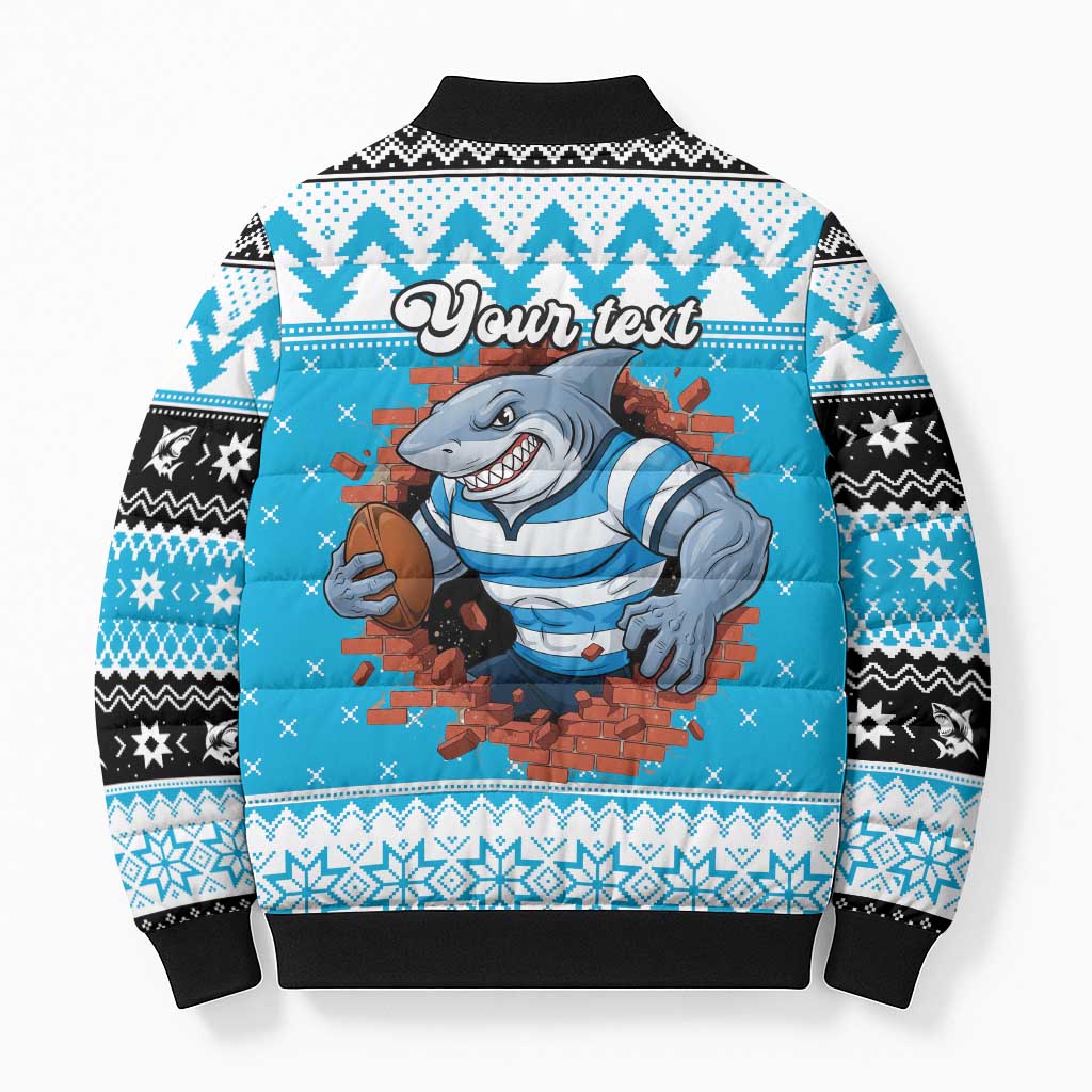 Claus Shark Strikes Personalized Bomber Puffer Jacket Christmas Rugby League Spirit - Aussie Hoodie