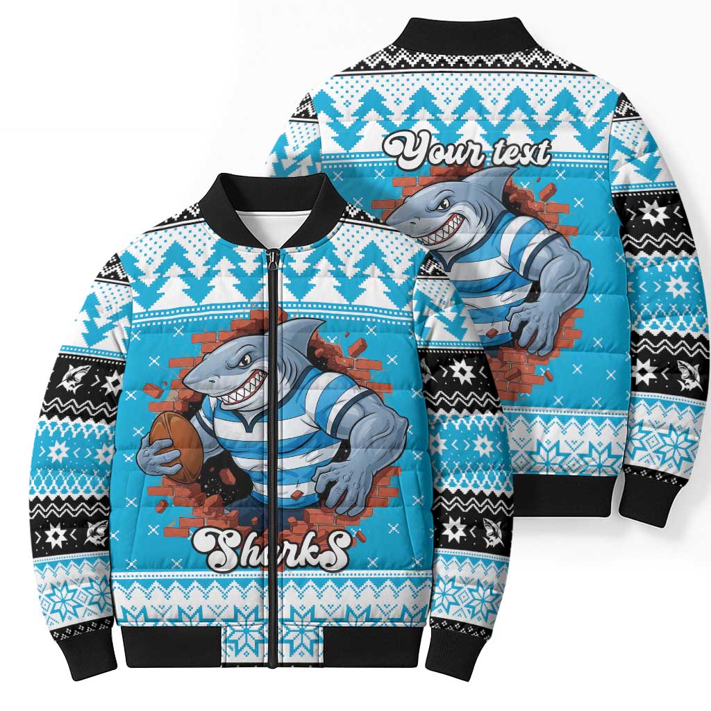 Claus Shark Strikes Personalized Bomber Puffer Jacket Christmas Rugby League Spirit - Aussie Hoodie