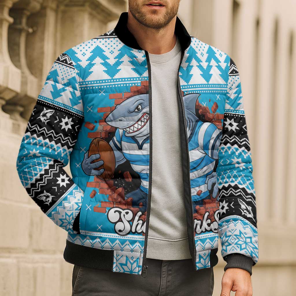 Claus Shark Strikes Personalized Bomber Puffer Jacket Christmas Rugby League Spirit - Aussie Hoodie