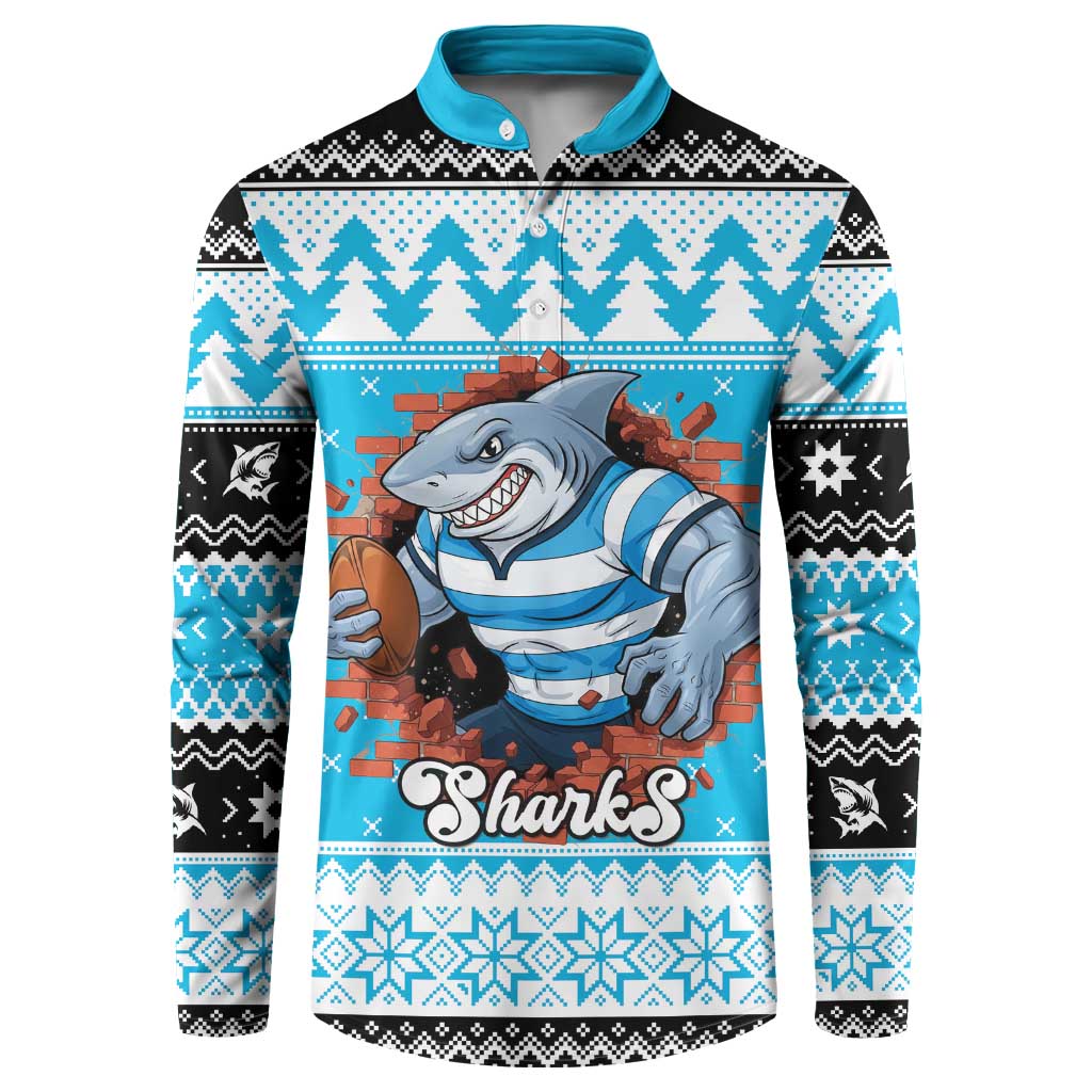 Claus Shark Strikes Personalized Button Sweatshirt Christmas Rugby League Spirit - Aussie Hoodie