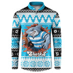 Claus Shark Strikes Personalized Button Sweatshirt Christmas Rugby League Spirit - Aussie Hoodie