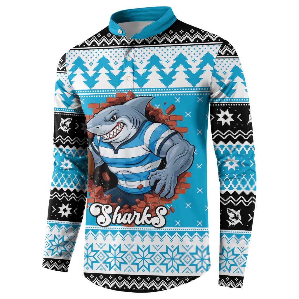 Claus Shark Strikes Personalized Button Sweatshirt Christmas Rugby League Spirit - Aussie Hoodie