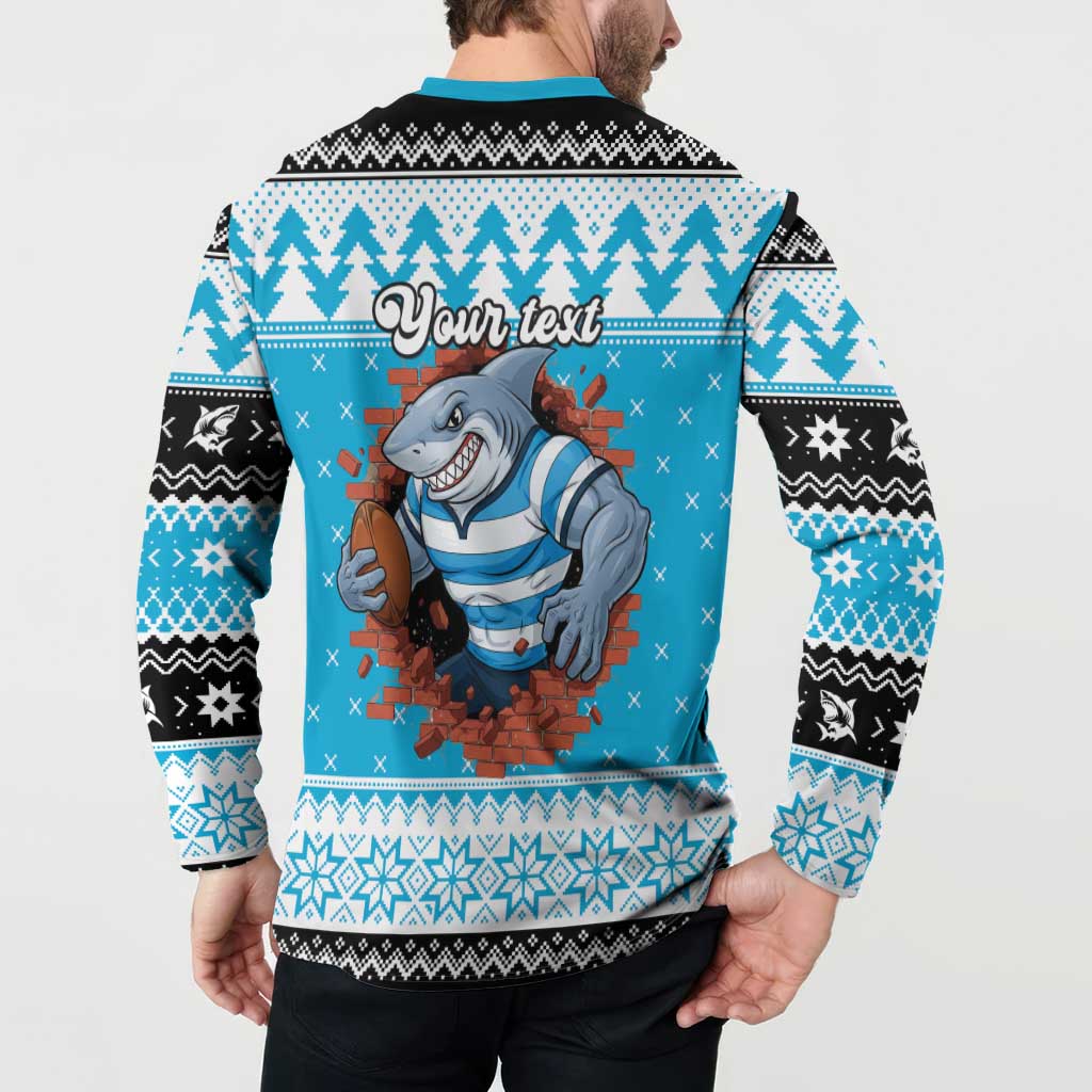 Claus Shark Strikes Personalized Button Sweatshirt Christmas Rugby League Spirit - Aussie Hoodie