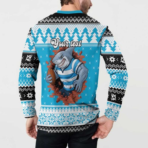Claus Shark Strikes Personalized Button Sweatshirt Christmas Rugby League Spirit - Aussie Hoodie