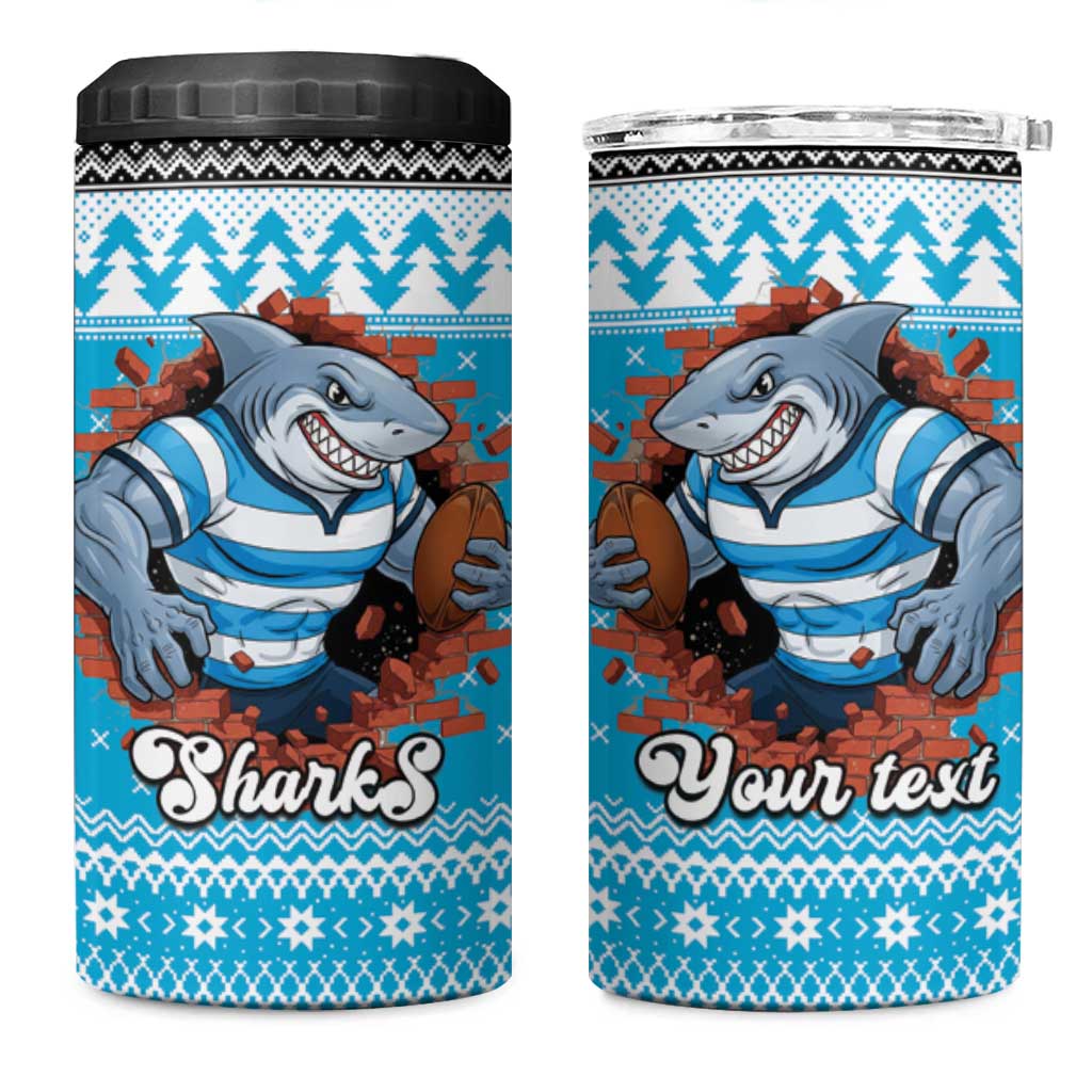 Claus Shark Strikes Personalized 4 in 1 Can Cooler Tumbler Christmas Rugby League Spirit - Aussie Hoodie