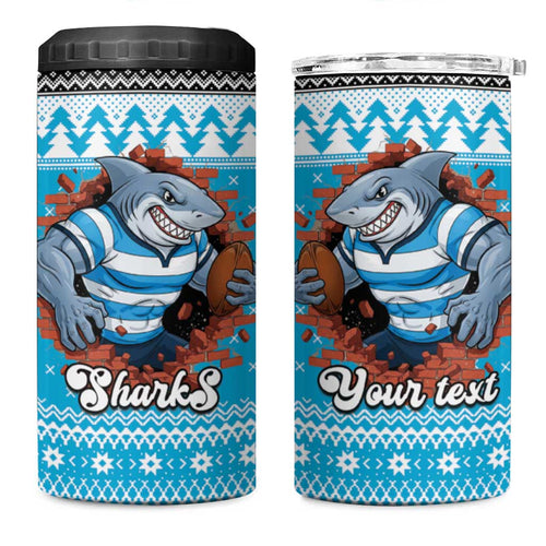 Claus Shark Strikes Personalized 4 in 1 Can Cooler Tumbler Christmas Rugby League Spirit - Aussie Hoodie