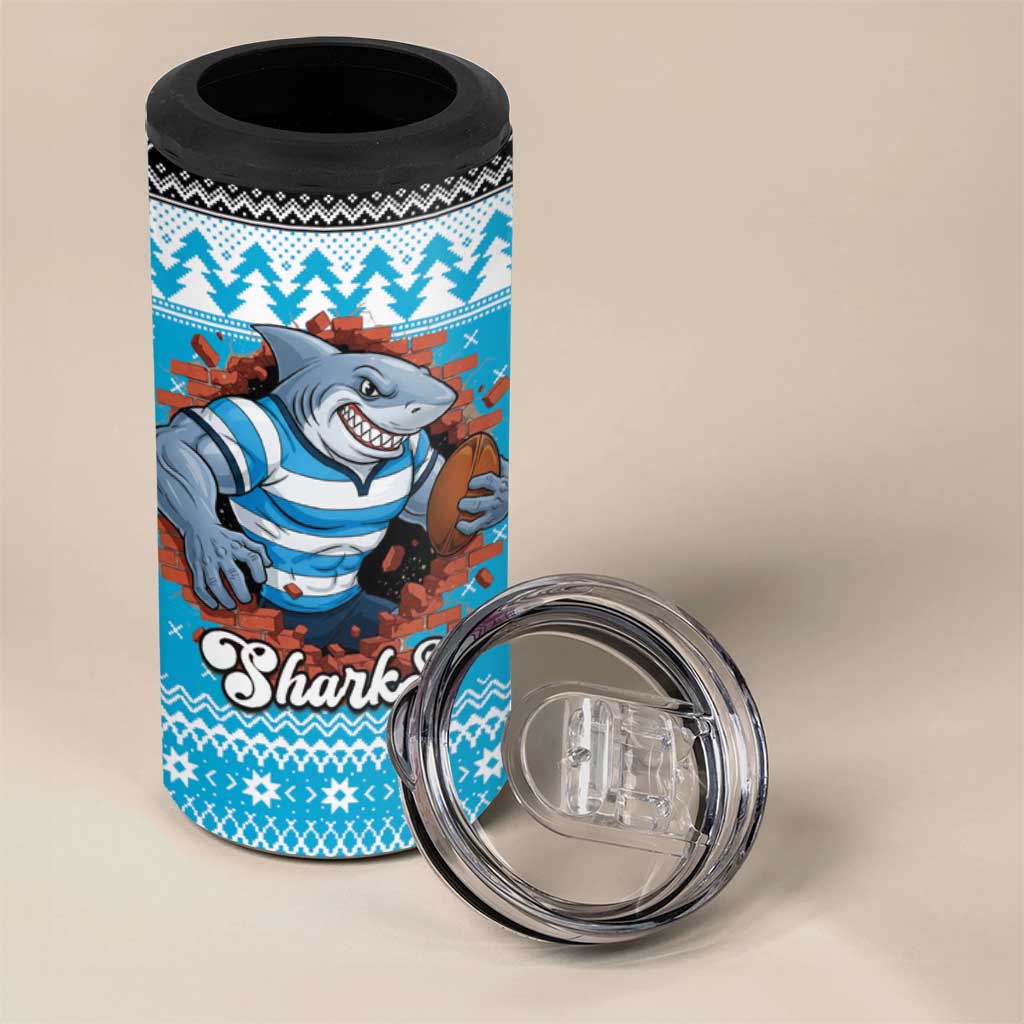 Claus Shark Strikes Personalized 4 in 1 Can Cooler Tumbler Christmas Rugby League Spirit - Aussie Hoodie