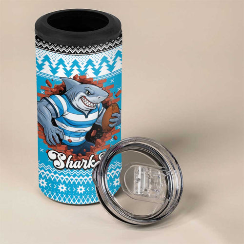 Claus Shark Strikes Personalized 4 in 1 Can Cooler Tumbler Christmas Rugby League Spirit - Aussie Hoodie