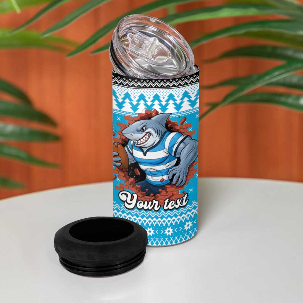 Claus Shark Strikes Personalized 4 in 1 Can Cooler Tumbler Christmas Rugby League Spirit - Aussie Hoodie