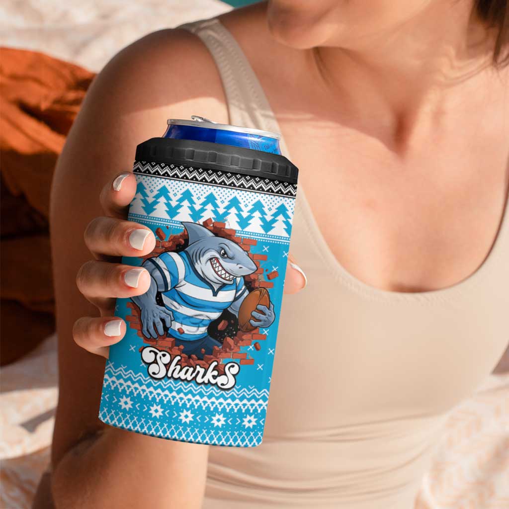 Claus Shark Strikes Personalized 4 in 1 Can Cooler Tumbler Christmas Rugby League Spirit - Aussie Hoodie
